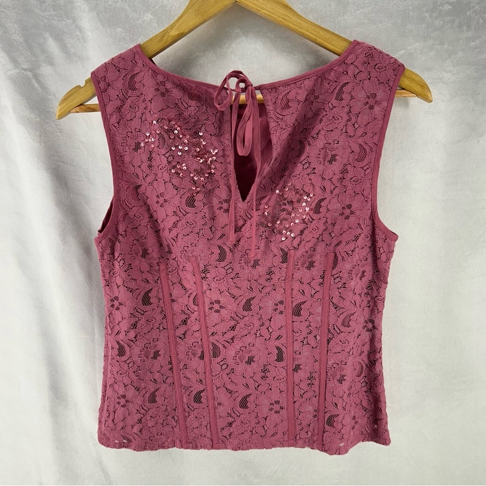 Anthropologie Pink/Rose Lace Sequins Blouse Size 2 - Picture 3 of 11